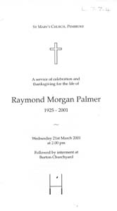 Order of Service for Raymond Morgan Palmer